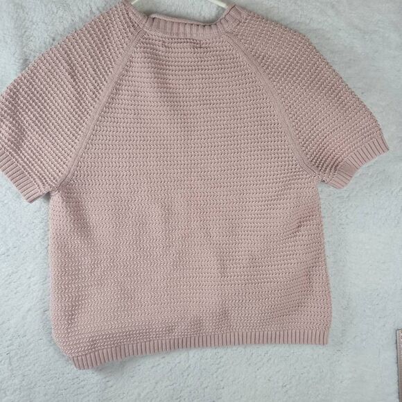 Tahari Women's Crew Neck Raglan Short Sleeve 100% Cotton Knit Blouse Pink Medium - Picture 5 of 6